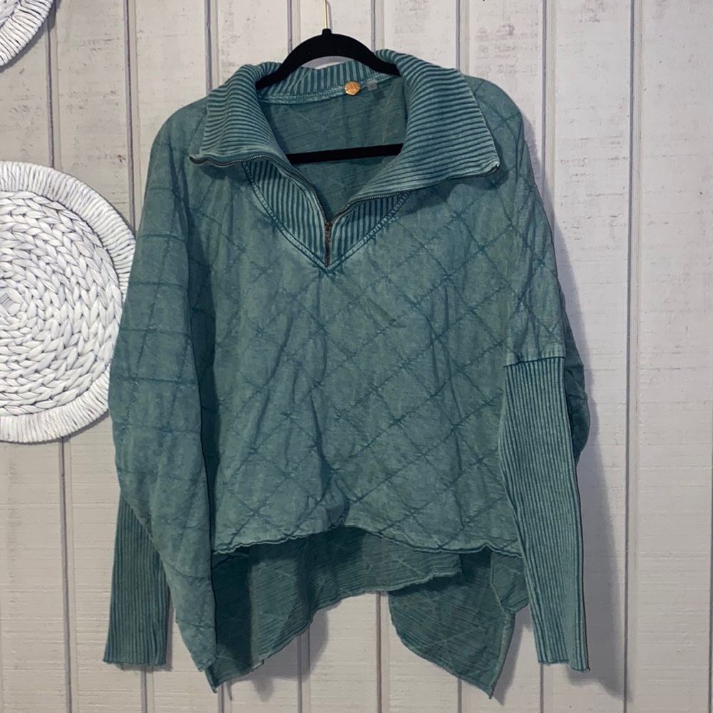 Free people Shiloh quilted sweatshirt oversized teal green size large - Picture 2 of 7